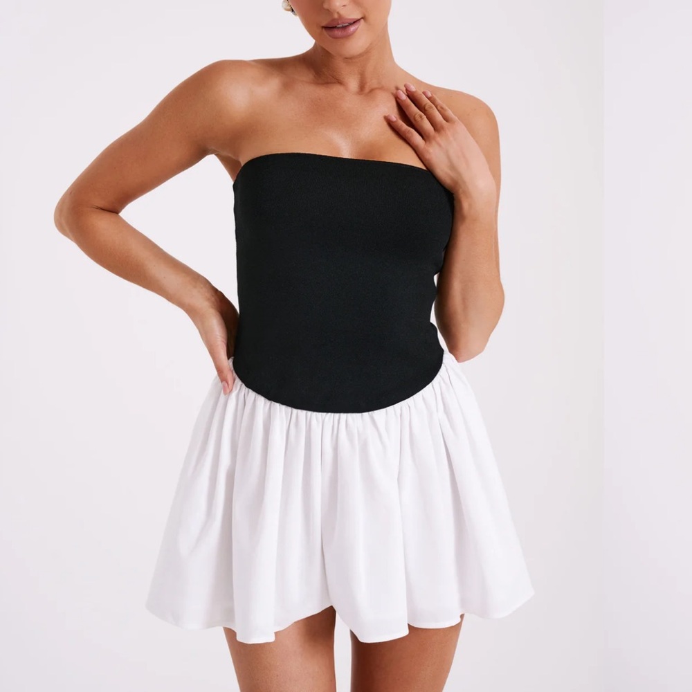 Knit And Linen Mini Dress - Black/White